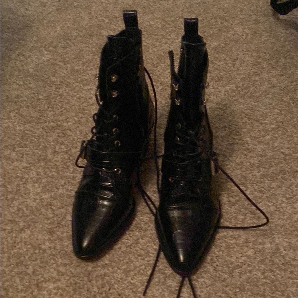 Black Lace-Up Ankle Boots